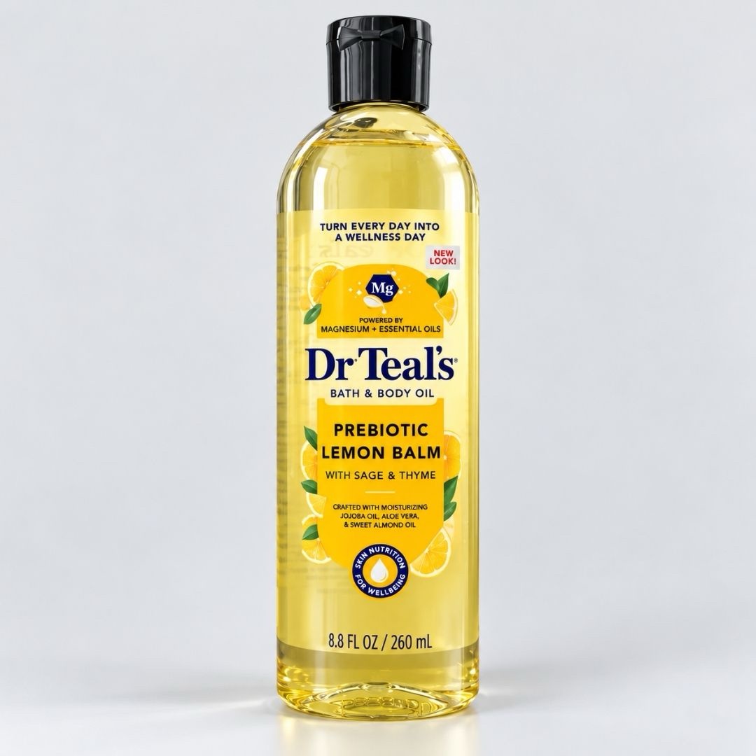dr-teals-prebiotic-lemon-balm-with-sage-thyme-bath-body-oil-260-ml-3 Dr Teal’s Prebiotic Lemon Balm with Sage & Thyme Bath & Body Oil – 260 mL - Image 1